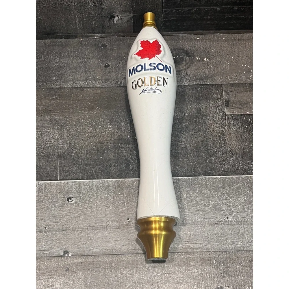 Vintage Molson Golden Beer Tap Handle White Ceramic Red Maple Leaf Logo 12 Inch